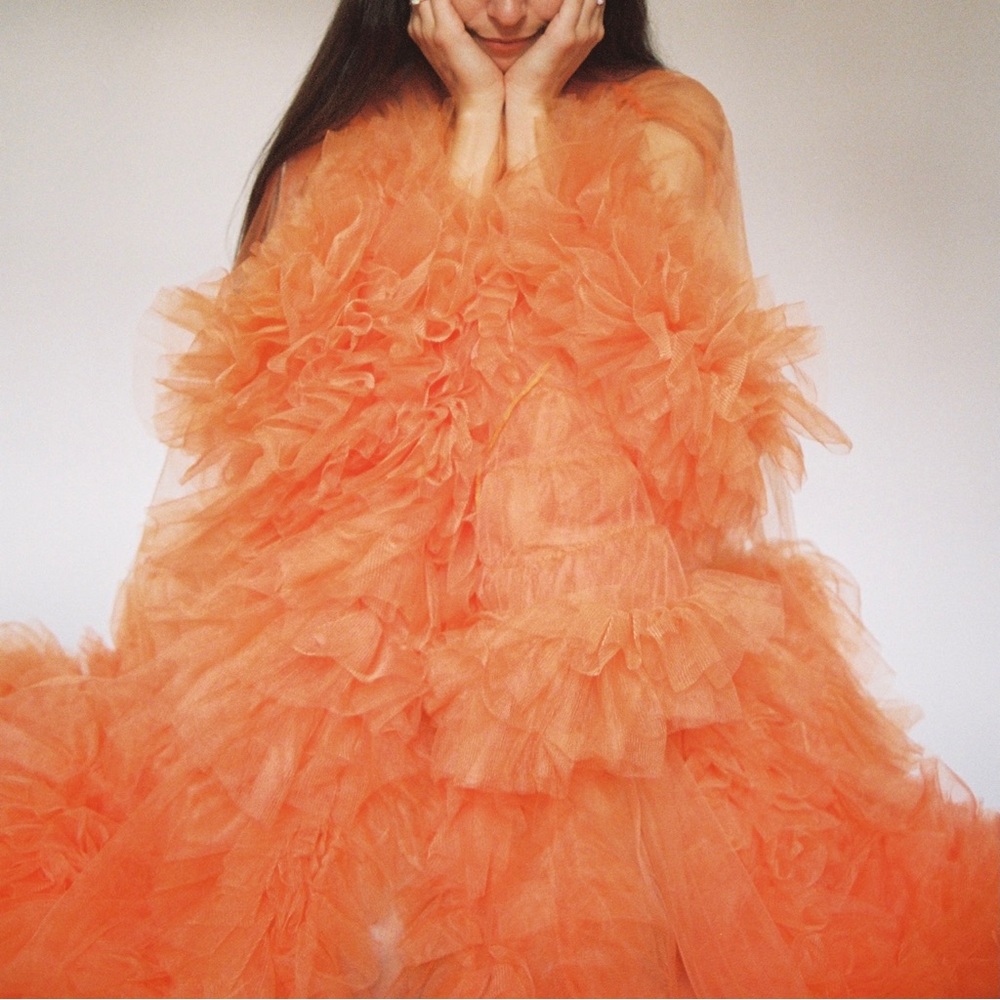 Luxury Tulle glamorous orange maternity photo shoot robe